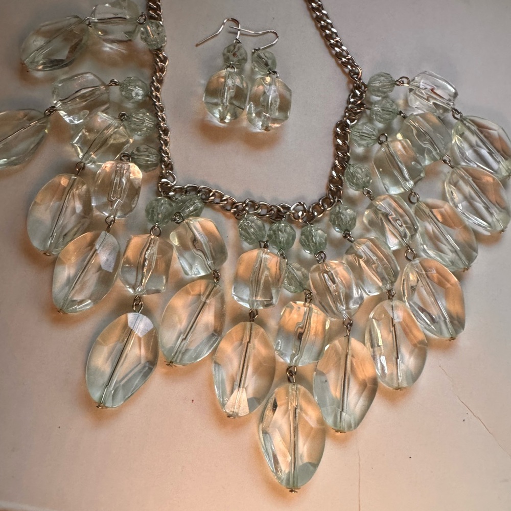Elevate Your Outfit Romantic Bluish Crystal and Silver Necklace and Earring Set
